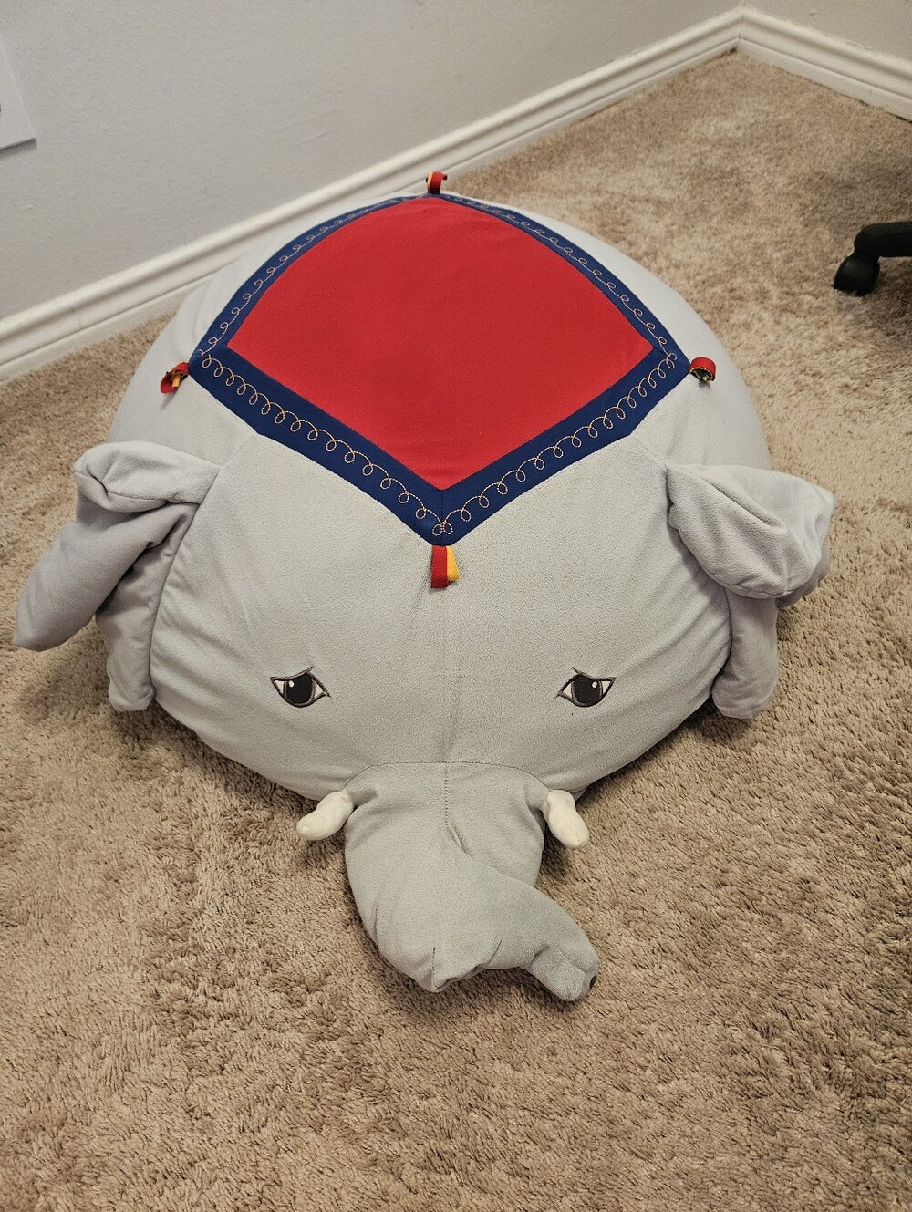 IKEA INFLATABLE Plush Elephant Floor Pillow - Light Gray with Red Accent